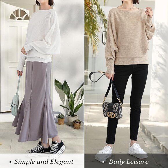 Women's Batwing Pullover Sweater Acrylic Blend Oversize Dolman Neck Casual - Picture 3 of 7